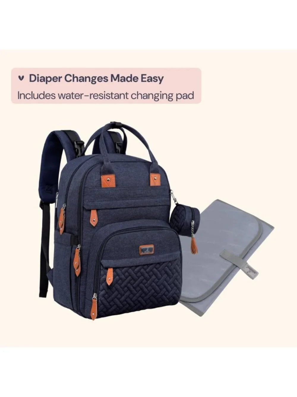 Multi-Functional Water-Resistant Diaper Bag Backpack with Changing Pad